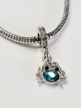 NWT! For Pandora Charm Bracelet Aqua Blue and Silver Color Crab Dangle Charm
